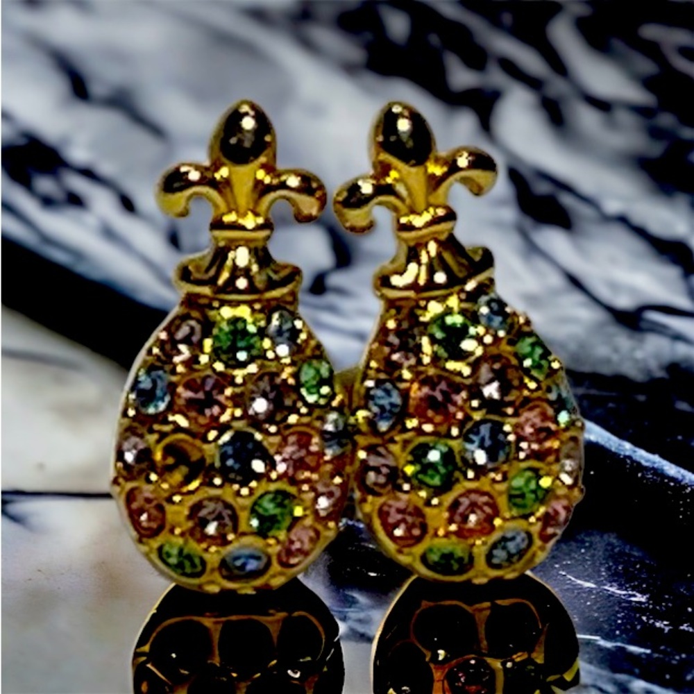 Joan Rivers Jewelry Vtg. Crystal Rhinestone Fleur-de-lis Clip On Earring… - Picture 4 of 4